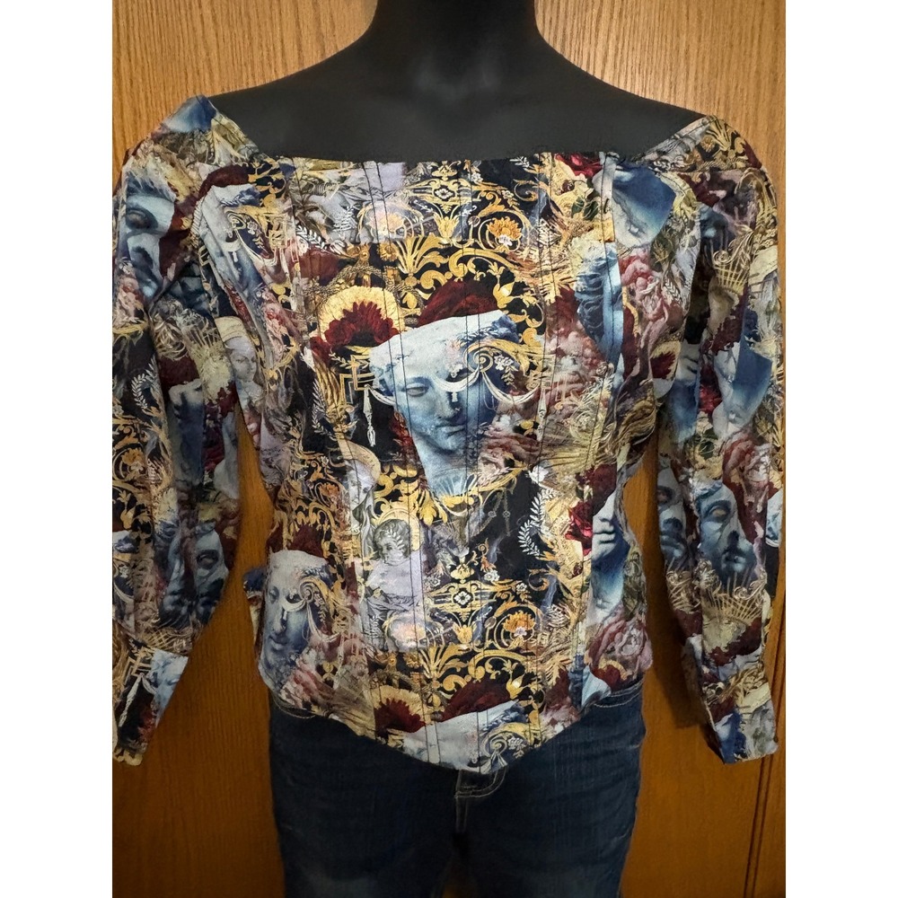 PrettyLittleThing Renaissance Bardot Balloon Sleeve Corset Top Multi US L
